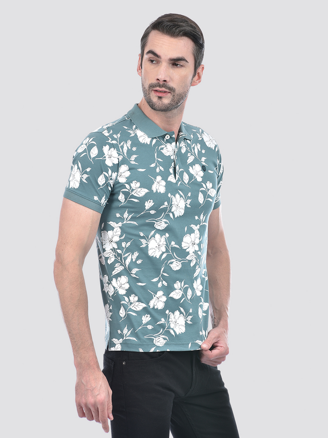 Numero Uno Men Teal Floral Polo T-Shirt